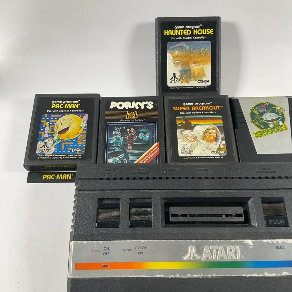 Atari 2600 Junior Console Only & Games - PAC Man. / Frogger / Pinball / Porky's